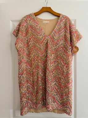 Together Sequin Chevron Shift Dress in Pink and Gold